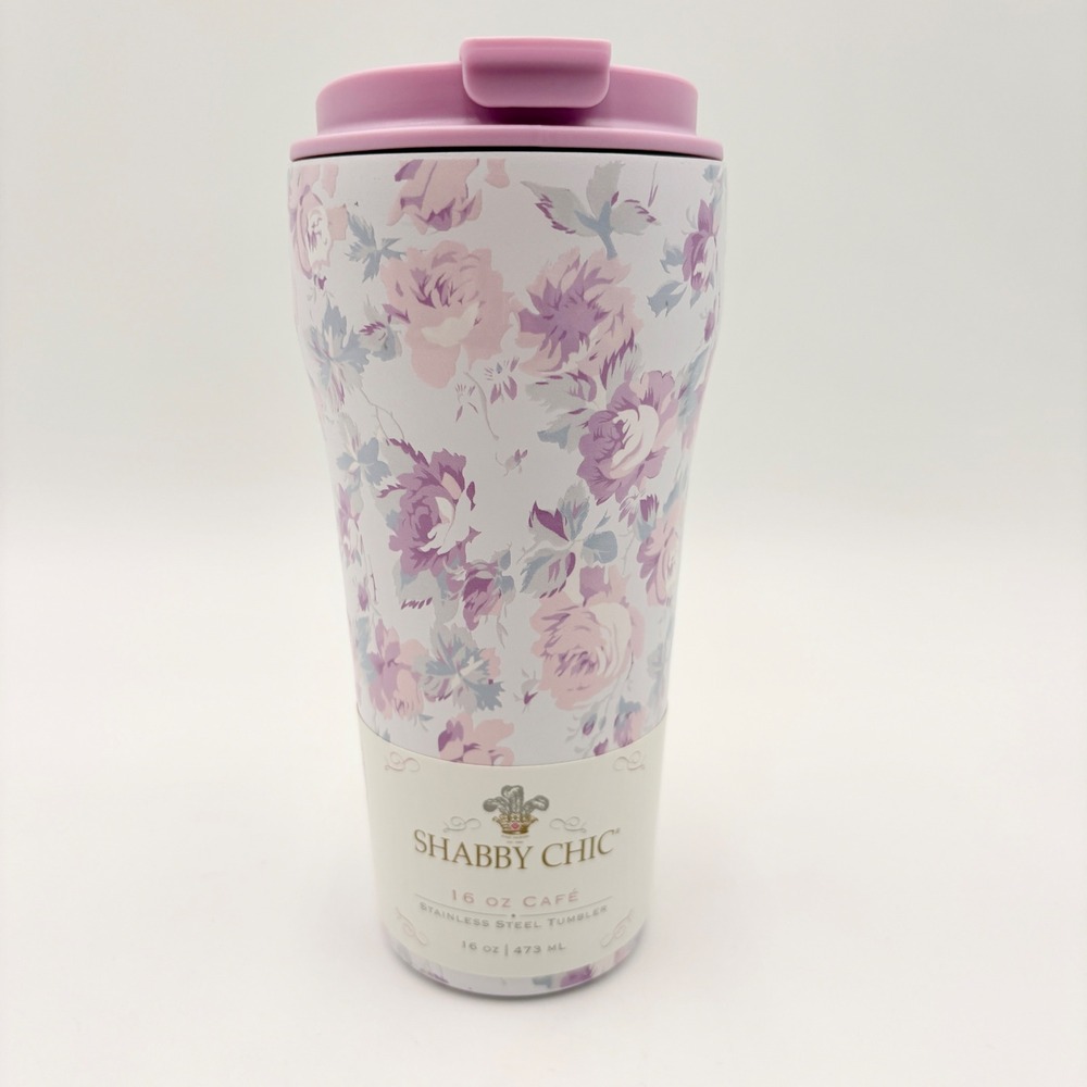 Shabby Chic Rachel Ashwell 16oz Floral Stainless Travel Tumbler Purple Pink Rose